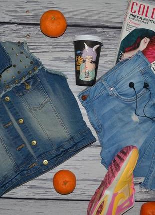 36/s обалденная фирменная женская джинсовая жилетка жилет с заклепками и шипами1 фото