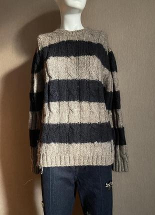 Полосатый свитер в косы из альпаки replay