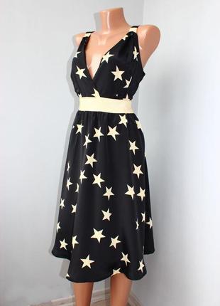 Платье сарафан шифон расклешенное в звезды завышенная талия, xl (3193)