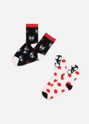 25-27/34-36 р нові фірмові шкарпетки з візерунком собаки бульдог комплект набір 2 пари reserved