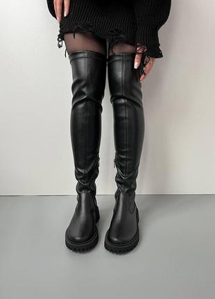 Ботфорты кожаные зимние черные, натуральная кожа, ботфорты выше колена, фабричные5 фото