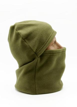 Качественная теплая балаклава флисовая мужская зеленая военная камуфляжная, подшлемник хаки однотонная зимняя1 фото