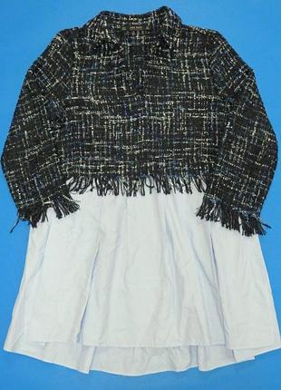 Твидовый топ блуза платье туника с бахромой и отделка из поплина от zara