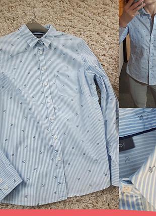 Стилтная хлопковая рубашка в полоску и принт зонтики ,yessica,  p.40