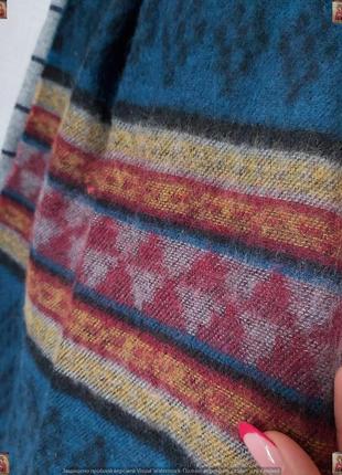Новый мега тёплый стильный шарф со 100 % шерсти в синем цвете с полосками4 фото