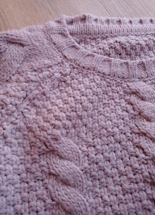 Женский теплый свитер зимний вязаный розовый в косичку3 фото