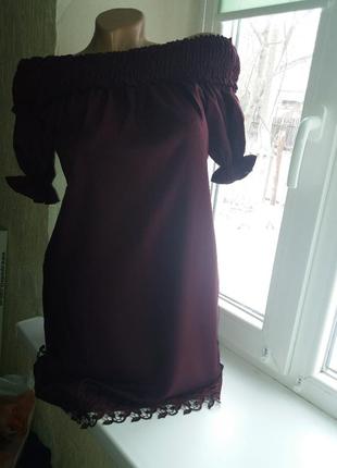 Платье летнее на плечиках с кружевом цвет марсала5 фото