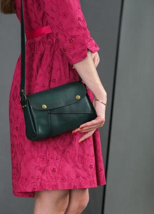 Женская кожаная сумка френки, натуральная кожа итальянский краст, цвет зеленый