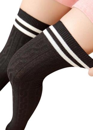 Гетри чорні вище коліна з текстурою в'язання вендзів шкарпетки довгі гетри вище коліна wednesday addams1 фото