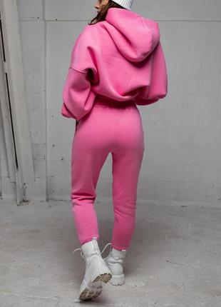 Женские зимние спортивные штаны оверсайз розовые | брюки джоггеры утепленные с начесом5 фото
