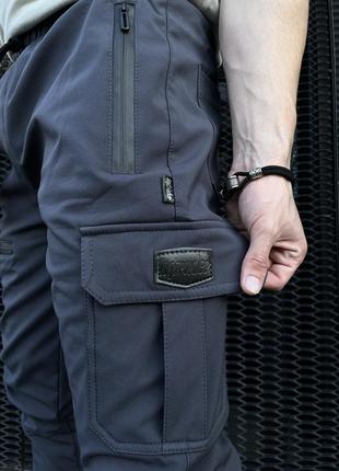 Мужские зимние тактические штаны soft shell серые на флисе flash | брюки карго теплые софт шелл с начесом3 фото