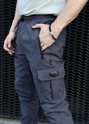 Мужские зимние тактические штаны soft shell серые на флисе flash | брюки карго теплые софт шелл с начесом8 фото