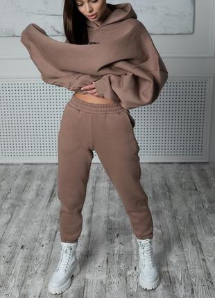 Женские зимние спортивные штаны оверсайз мокко | брюки джоггеры утепленные с начесом1 фото