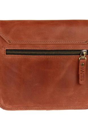 Женская маленькая кожаная сумка клатч кросс-боди через плечо из натуральной кожи светло-коричневая3 фото