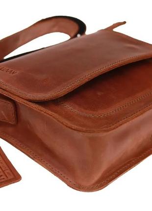 Женская маленькая кожаная сумка клатч кросс-боди через плечо из натуральной кожи светло-коричневая4 фото