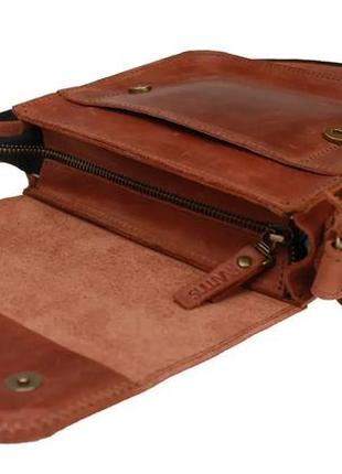 Женская маленькая кожаная сумка клатч кросс-боди через плечо из натуральной кожи светло-коричневая5 фото