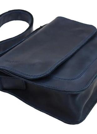 Женская маленькая кожаная сумка клатч кросс-боди через плечо из натуральной кожи синяя6 фото