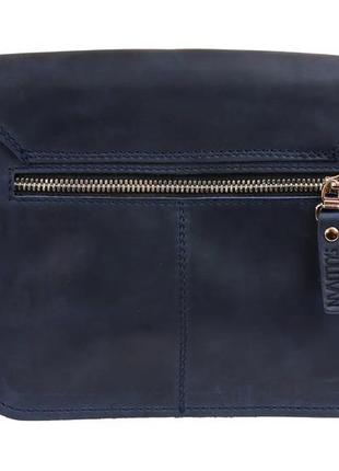 Женская маленькая кожаная сумка клатч кросс-боди через плечо из натуральной кожи синяя2 фото