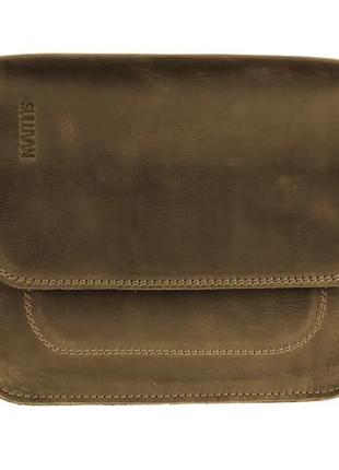 Женская маленькая кожаная сумка клатч кросс-боди через плечо из натуральной кожи оливковая1 фото