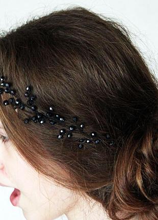 Венок для волос графитовый, веточка в прическу