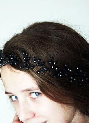 Венок для волос графитовый, веточка в прическу