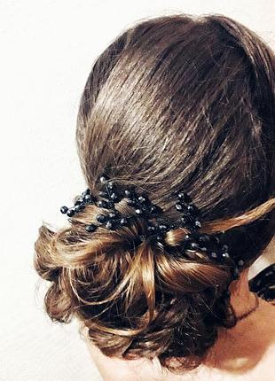 Венок для волос графитовый, веточка в прическу