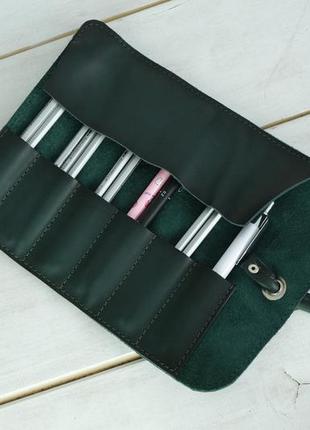 Кожаный пенал "скрутка на 6 кармана", натуральная кожа итальянский краст, цвет зеленый5 фото