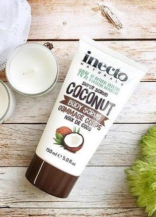 Акція! органічний кокосовий скраб для тіла заспокійливий inecto coconut англія для веганів2 фото