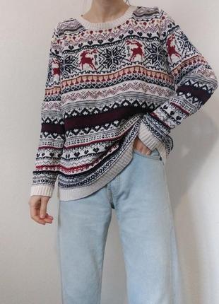 Бавовняний светр джемпер олені lcw casual светр в принт джемпер пуловер реглан лонгслів кофта з оленями светр коттон