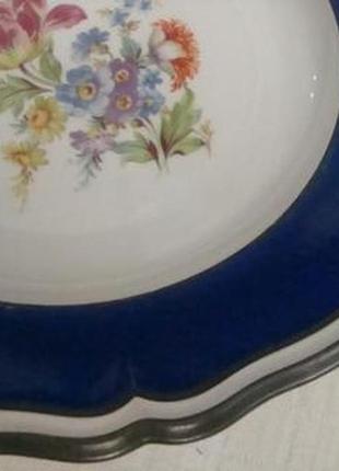 Антикварная глубокая тарелка мейсенский букет - 24.5 см кобальт германия 1930 №т2(1)5 фото