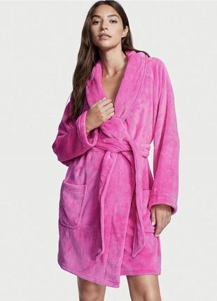 Плюшевый халат summer pink logo short cozy robe victoria’s secret, m/l3 фото