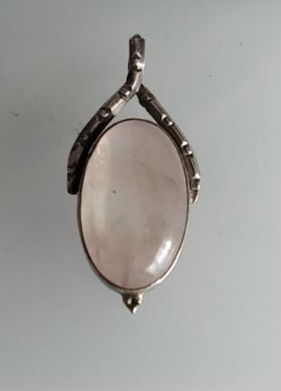 Срібний кулон рожевий кварц натуральний камінь вінтаж1 фото