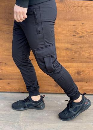 Чоловічі спортивні штани карго чорні з кишенями з боку тактичні штани весняні літні4 фото