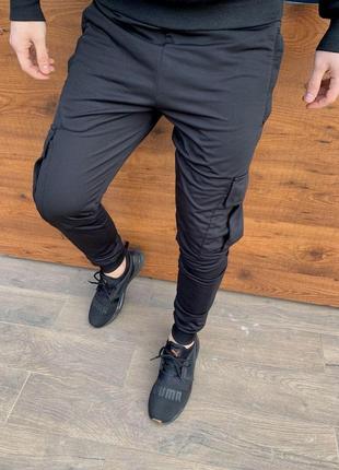 Мужские спортивные штаны карго черные с карманами с боку тактические штаны весенние летние размер м2 фото