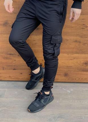 Чоловічі спортивні штани карго чорні з кишенями з боку тактичні штани весняні літні
