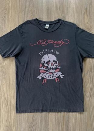 Мужская хлопковая футболка с принтом ed hardy death or glory