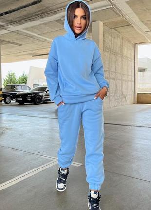 Утепленный женский костюм спортивный на флисе батник и штаны