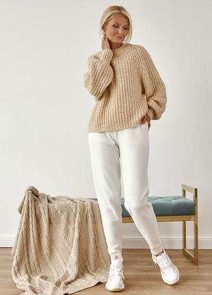 Жіночі трикотажні штани-джогери молочного кольору. модель 2434 trikobakh4 фото