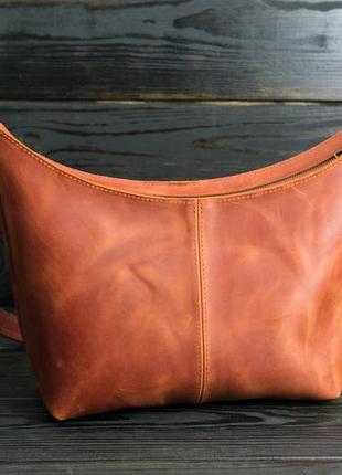 Женская кожаная сумка луна, натуральная винтажная кожа, цвет коричневый, оттенок коньяк4 фото