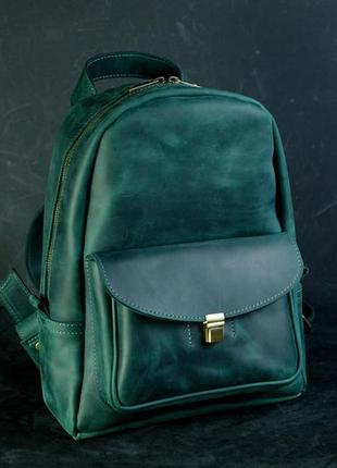Жіночий шкіряний рюкзак стамбул, натуральна вінтажна шкіра колір зелений1 фото