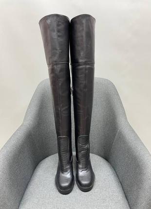 Черные ботфорты сапоги за колено натуральная кожа осень зима3 фото