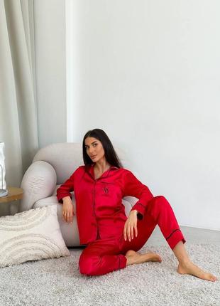 Victoria's secret пижама сатиновая красная4 фото