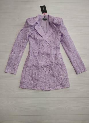 Сиреневое жаккардовое платье блейзер пиджака с длинным рукавом2 фото
