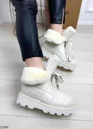 Кожаные молочные дутики ботинки зима4 фото
