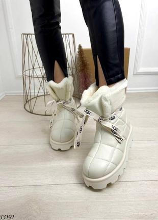 Кожаные молочные дутики ботинки зима5 фото