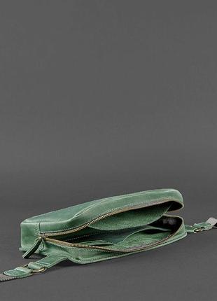 Сумка слинг бананка мужская кожаная, сумка на пояс или на грудь мужская из натуральной кожи зеленая2 фото