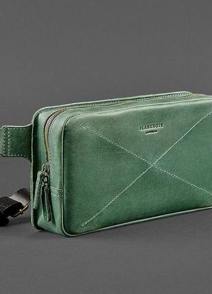 Сумка слинг бананка мужская кожаная, сумка на пояс или на грудь мужская из натуральной кожи зеленая