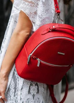 Жіночий шкіряний міні рюкзак практичний міський жіночий рюкзак з натуральної шкіри червоний8 фото