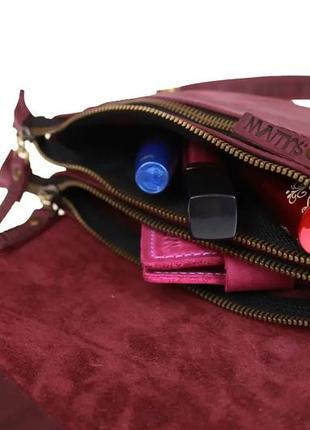 Жіноча маленька шкіряна сумка-клатч барсетка через плече з натуральної шкіри марсала5 фото
