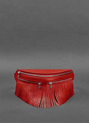 Кожаная сумка на пояс женская поясная сумка бананка слинг из натуральной кожи красная2 фото